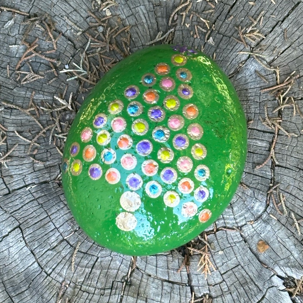 Mandala Rock Art
Metallic Christmas Tree
Hand-painted. 
Repurposed beach rock